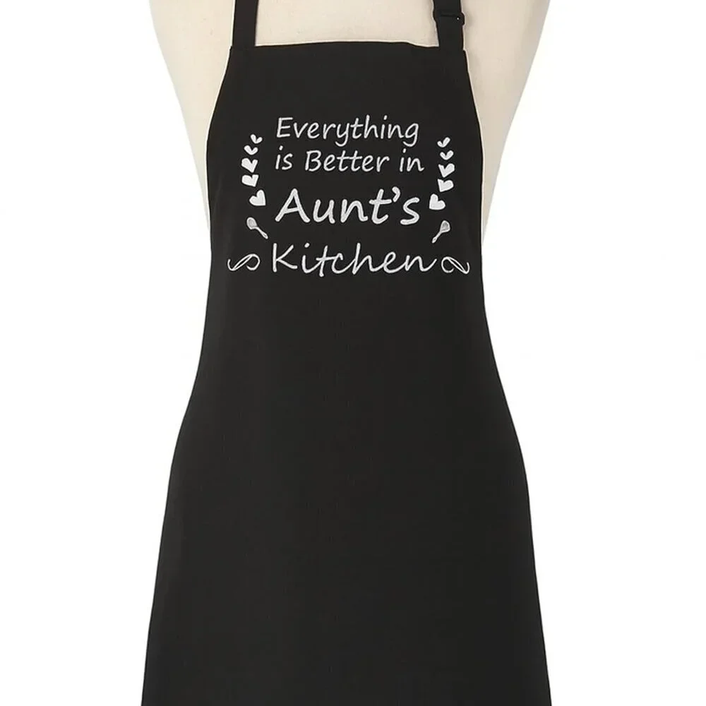 Everything is Better in Aunt's Kitchen Black Apron NWOT OS